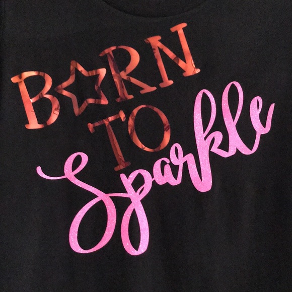 New Women’s “Born To Sparkle” Sparkle Graphics Crew Neck Love Tee - Picture 3 of 6